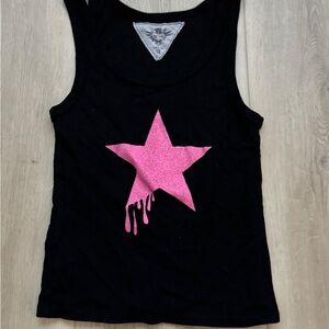 T2Love Black Tank Top with Pink Drippy Star Design